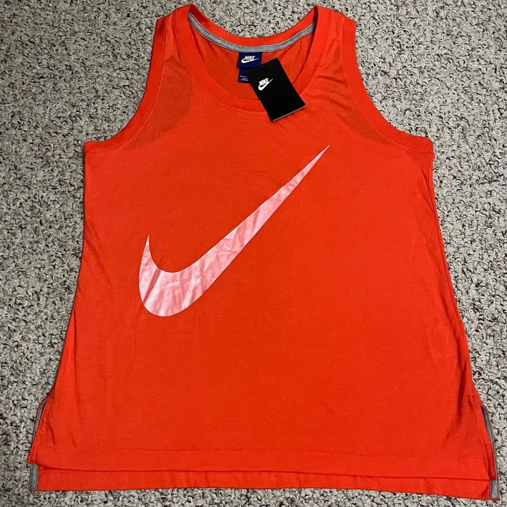 NIKE Dri-FIT Icon Clash Training Muscle Tank Top Orange w/Pink Swoosh Logo Large